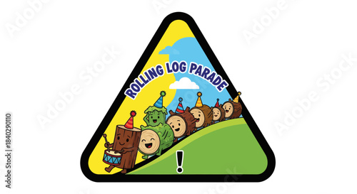 Joyful Parade Of Animated Logs Celebrating Festivities Inside Yellow Triangle Border