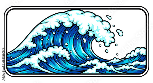 Illustration Of A Monumental Wave In An Artistic Expression, Vector Drawing
