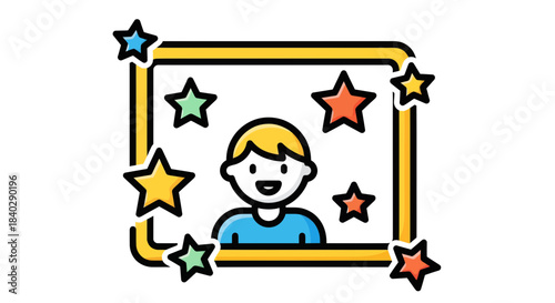 Joyful Person Within a Frame Surrounded By Stars Celebrating Achievement and Happiness