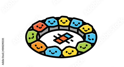 Joyful Teamwork Represented by Smiling Shapes Forming a Circle of Delightful Graphics