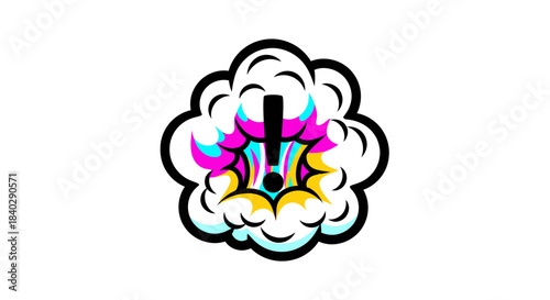 Illustration Of An Exclamation Mark Inside A Pop Art Cloud With Explosive Colorful Design