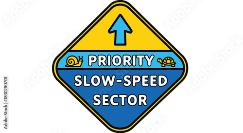 Illustration Of Directional Sign Indicating Slow Speed and Priority Zone Information