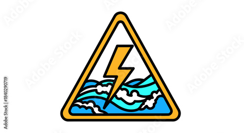 Illustration Of Electrical Energy Symbol With Triangle And Ocean Waves Element