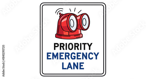 Illustration Of Emergency Service Sign With Siren Icon And Priority Lane Designation