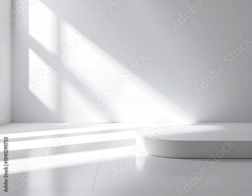 Wallpaper Mural Minimalist White Studio with Curved Podium and Dramatic Sunlight Shadows Torontodigital.ca