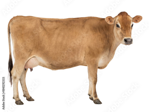 Brown Jersey cow standing isolated on transparent background (PNG)