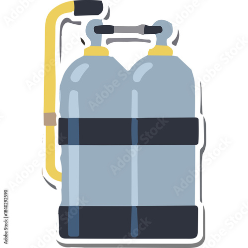 Twin Scuba Diving Tank Equipment With Yellow Hose And Gray Cylinders For Underwater Exploration And Aquatic Sports