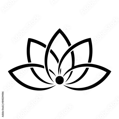 Abstract black lotus flower symbol, elegant floral design icon, isolated vector illustration on white background isolated on transparent background