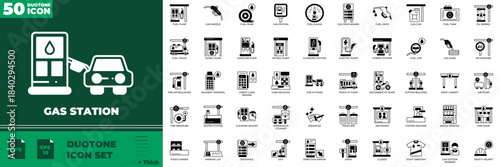 Gas Station Duotone Editable Icons set