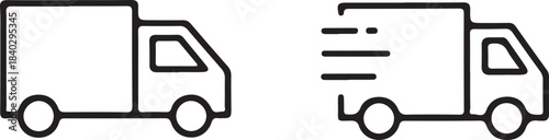 Delivery truck and van line icon set.Fast delivery truck icon line style vector. Express delivery trucks icons.  Cargo vehicle and transportation symbols for logistics.