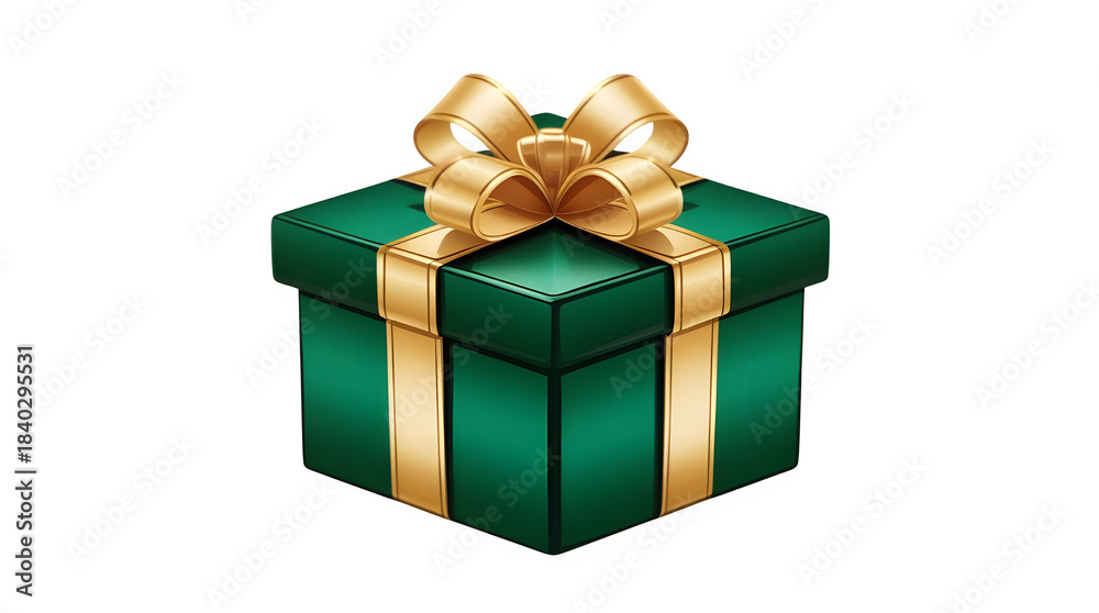 Obraz premium Striped Green Gift Box with Gold Ribbon and Transparent background 