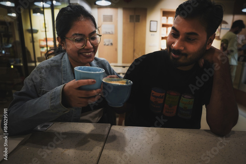 friends enjoying coffee together at a cozy café, sharing smiles and relaxed moments.