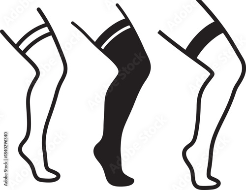 Illustration of three women s legs wearing thigh high stockings with lace tops