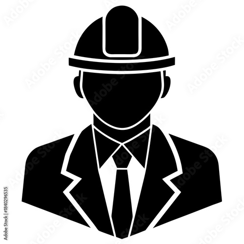 Engineer Wearing Helmet Silhouette Vector