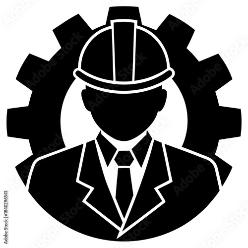 Engineer Wearing Helmet Silhouette Vector