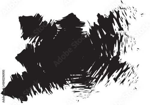 Abstract Black Brush Stroke with Jagged Edges and Texture.