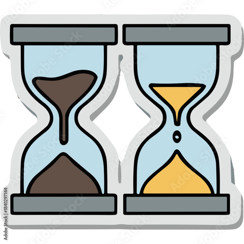 Two Hourglasses Displaying Different Time Intervals With Light Blue Background And Gray Frames Conceptual Illustration of Time Passing And Measurement