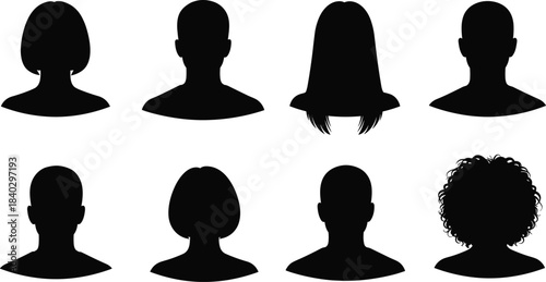 Avatar head silhouette icons set of male and female profile portraits in minimal black style isolated on white background illustration