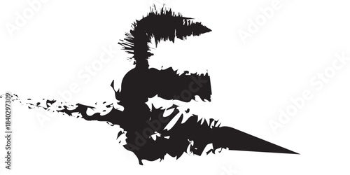 Abstract Black Ink Illustration of a Bird in Flight with Textured Feathers.