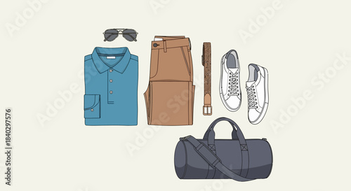 Fashionable Mens Outfit Laid Out for Travel.