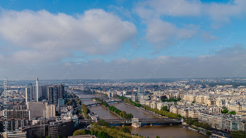 Fototapeta premium Aerial view of Paris and Seine river from Eiffel tower