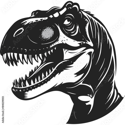 Black and White Dinosaur Silhouette Vector Illustration