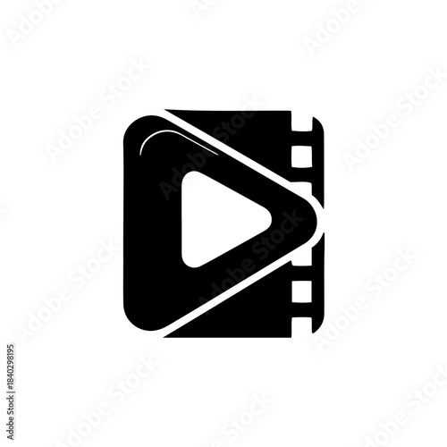 Play button on film strip icon, symbolizing video content, movie playback, cinema, streaming, and digital media entertainment. isolated on transparent background