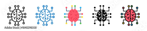Neural Network multiple style icons set design vector illustration. 