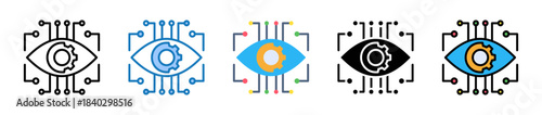 Machine Vision multiple style icons set design vector illustration. 