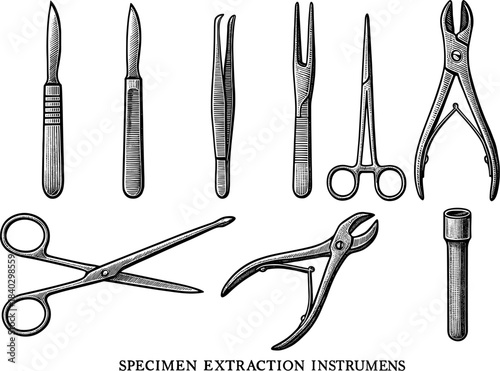 Detailed medical instruments set for surgical and laboratory use