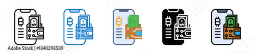 Digital Wallet multiple style icons set design vector illustration. 
