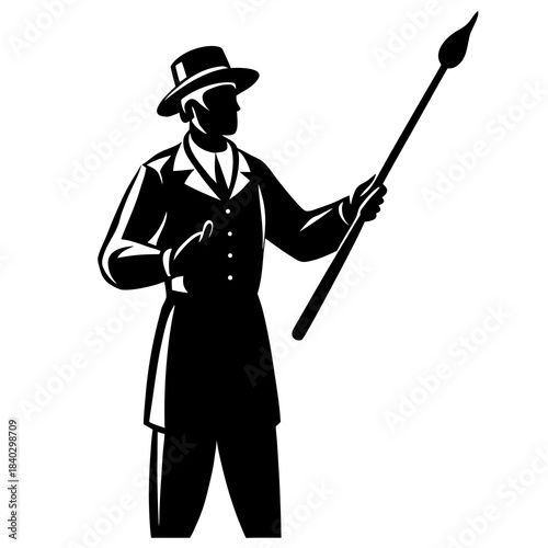 Painter Holding Brush Silhouette Vector