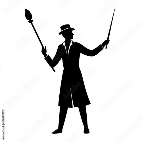Painter Holding Brush Silhouette Vector