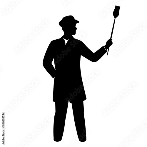 Painter Holding Brush Silhouette Vector