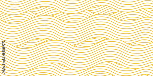 Yellow instant noodle, pasta and spaghetti texture with geometric wavy lines. Ramen, pasta vector pattern. Background abstract food illustration