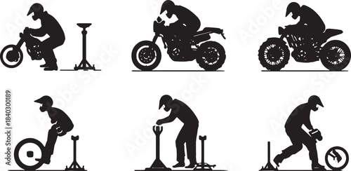 Black Solid Basic Maintenance Jack Silhouettes Set of Six on White Background