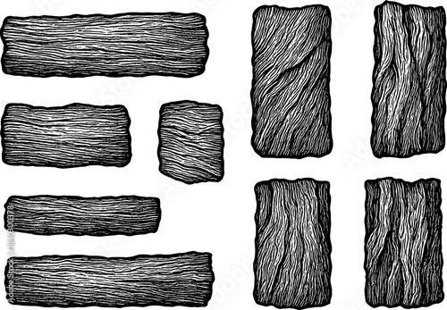 Hand drawn wood planks set with textured patterns