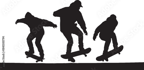 Black Solid Board Hand Manipulation Tricks Silhouettes Set of Six on White Background
