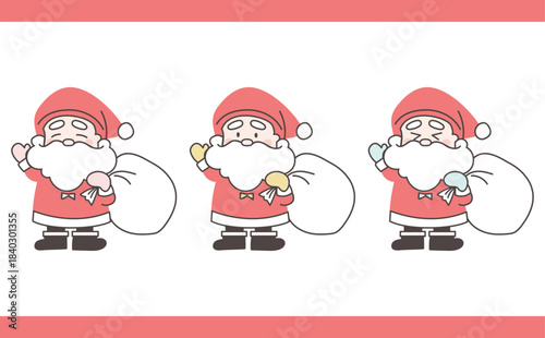 かわいいサンタクロースの手描きイラスト表情セット