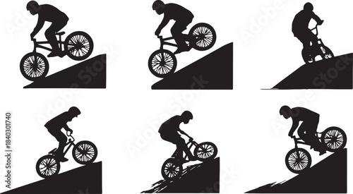 Black Solid Box Press and Butter Tricks Silhouettes Set of Six on Six on White Background