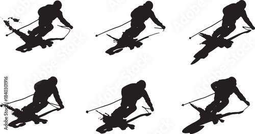 Black Solid Box Rail Pole and Tail Taps Silhouettes Set of Six on White Background