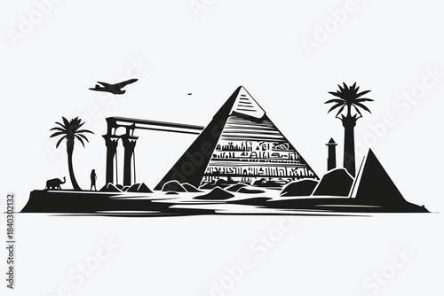 Egypt travel adventure attractions sketch illustration vector