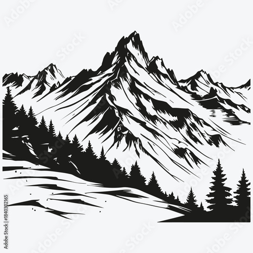 engraved mountain range sketch illustration vector