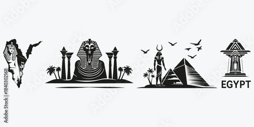 Egypt travel concept logo sketch illustration vector set