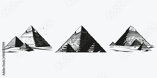 Giza pyramids view sketch illustration vector set