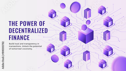 Futuristic Isometric Blockchain Network and Cryptocurrency Concept Vector Illustration