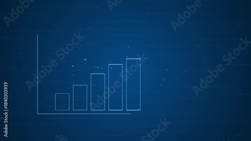 Business chart graphics and bar stats appearing. Animation of financial infographics diagram showing increasing business growth and success. Digital business trend.