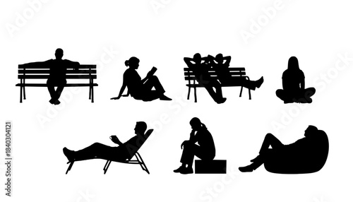 Sitting People Architectural Silhouettes Vector