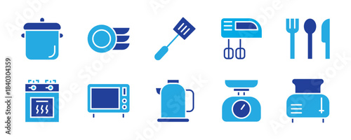 Kitchen appliances and home electronics icons. Household appliance outline collection. Cooking utensil sign.