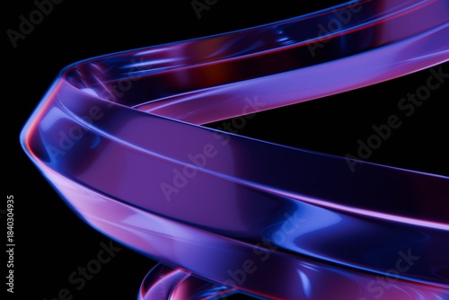 Foto A glossy, twisting translucent ribbon glows with purple, blue, and orange light